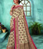 Beige woven pure silk blend saree with blouse