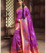 Purple woven pure banarasi silk saree with blouse