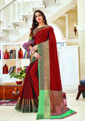 Maroon woven jacquard saree with blouse 1