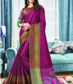 Pink woven jacquard saree with blouse
