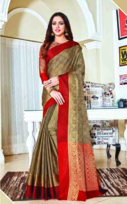 Golden woven jacquard saree with blouse 1