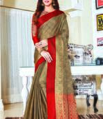 Golden woven jacquard saree with blouse