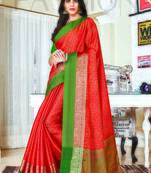 Orange woven jacquard saree with blouse