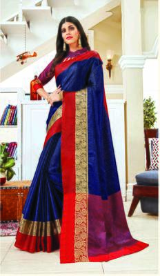 Blue woven jacquard saree with blouse 1