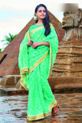 Turquoise woven cotton saree with blouse 1