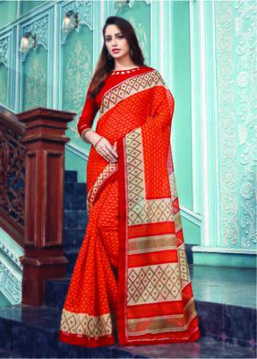 Orange woven cotton silk saree with blouse 1