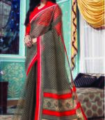 Grey woven cotton silk saree with blouse