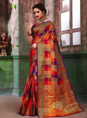 Multicolor woven banarasi saree with blouse 1