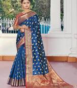 Royal blue woven jacquard saree with blouse