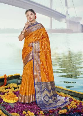 Mustard woven jacquard saree with blouse 1