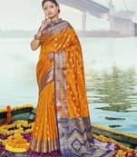Mustard woven jacquard saree with blouse