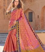 Pink woven silk saree with blouse