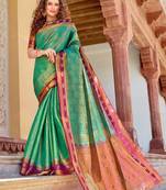Sea green woven silk saree with blouse
