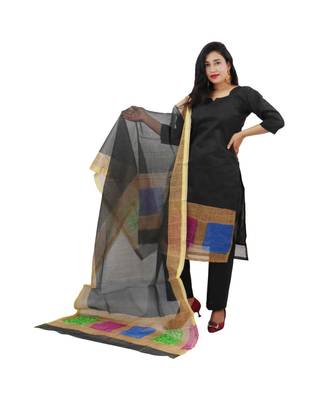 Black Kota Doria Cotton Aqinprint Dress Material With Bottom 1