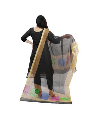 Black Kota Doria Cotton Aqinprint Dress Material With Bottom 2