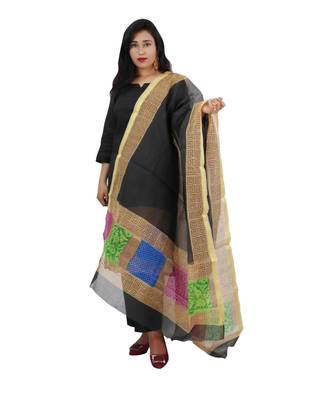 Black Kota Doria Cotton Aqinprint Dress Material With Bottom 3