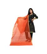 Black Orange Kota Doria Cotton Contras Print Dress Material With Bottom