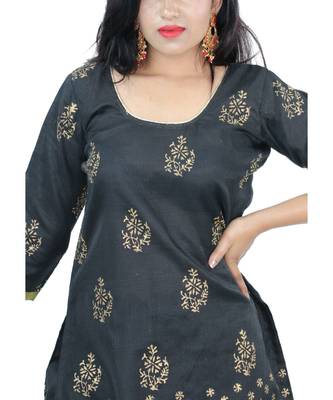 Black Orange Kota Doria Cotton Contras Print Dress Material With Bottom 4