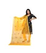 Black Yellow Kota Doria Cotton Contras Print Dress Material With Bottom