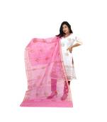 White Pink Kota Doria Cotton Contras Print Dress Material With Bottom