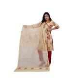 Cream Kota Doria Cotton Printed Dress Material With Bottom