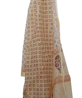 Cream Kota Doria Cotton Printed Dress Material With Bottom 3