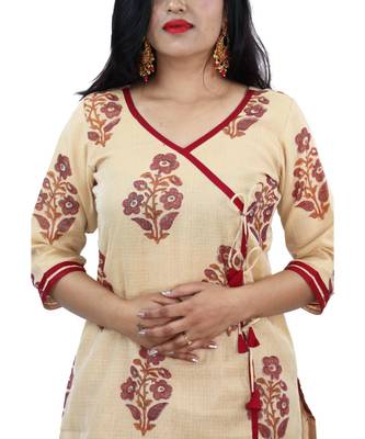 Cream Kota Doria Cotton Printed Dress Material With Bottom 4