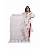 White Kota Doria Cotton Printed Dress Material With Bottom