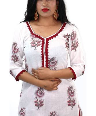 White Kota Doria Cotton Printed Dress Material With Bottom 4
