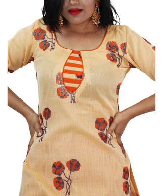 Light Yellow Kota Doria Cotton Printed Dress Material With Bottom 4
