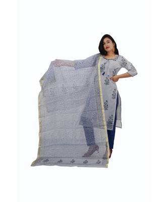 Light Blue Kota Doria Cotton Printed Dress Material With Bottom 1