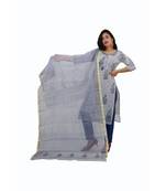 Light Blue Kota Doria Cotton Printed Dress Material With Bottom