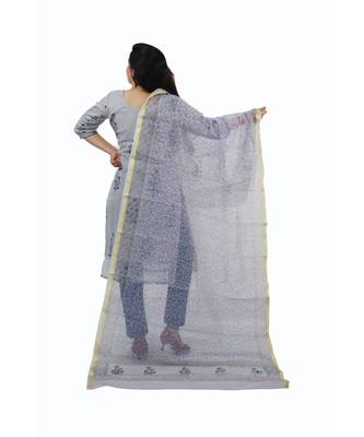 Light Blue Kota Doria Cotton Printed Dress Material With Bottom 2