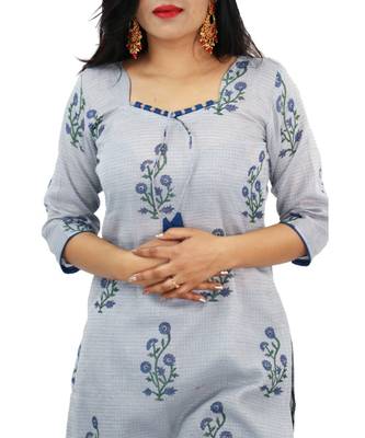 Light Blue Kota Doria Cotton Printed Dress Material With Bottom 4