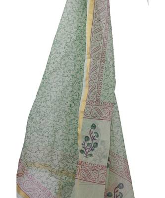 Pista Green Kota Doria Cotton Printed Dress Material With Bottom 3