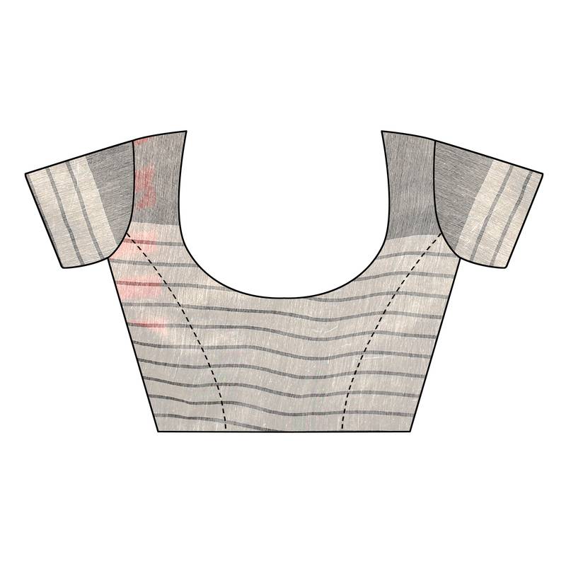 White Striped Print Cotton Saree With Blouse