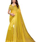 Yellow Striped Print Cotton Saree With Blouse