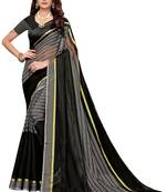 Grey Striped Print Cotton Saree With Blouse