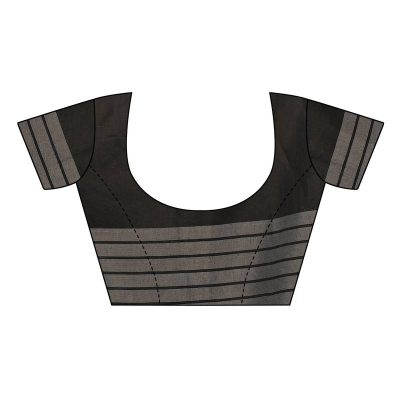 Grey Striped Print Cotton Saree With Blouse