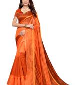 Orange Striped Print Cotton Saree With Blouse
