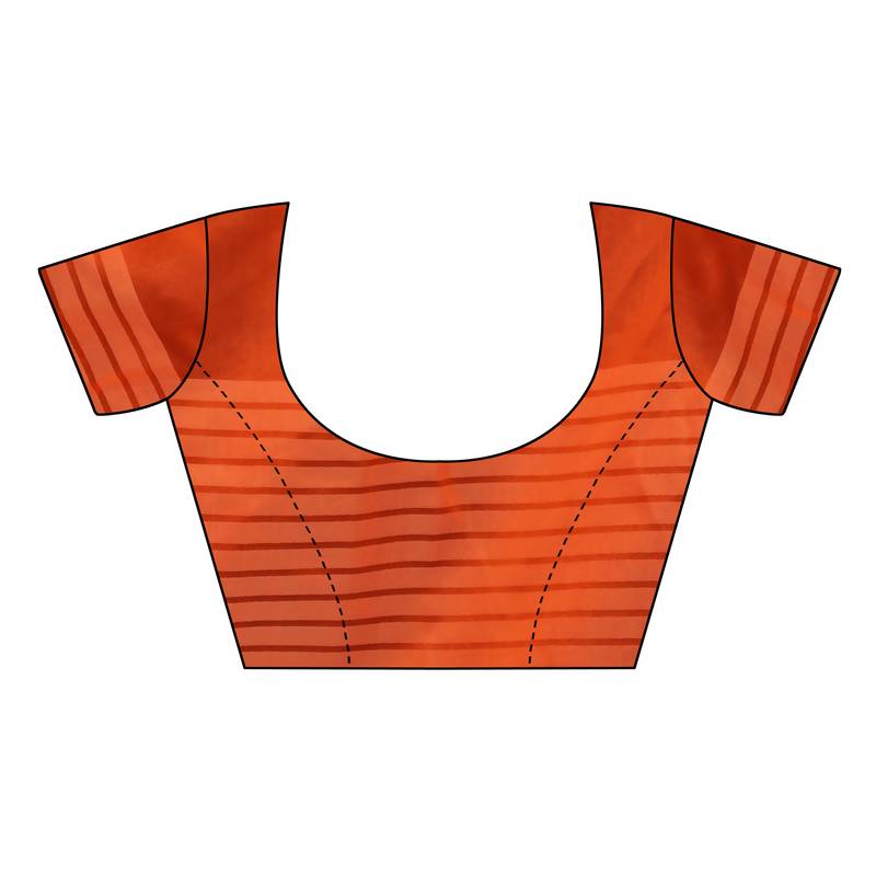 Orange Striped Print Cotton Saree With Blouse