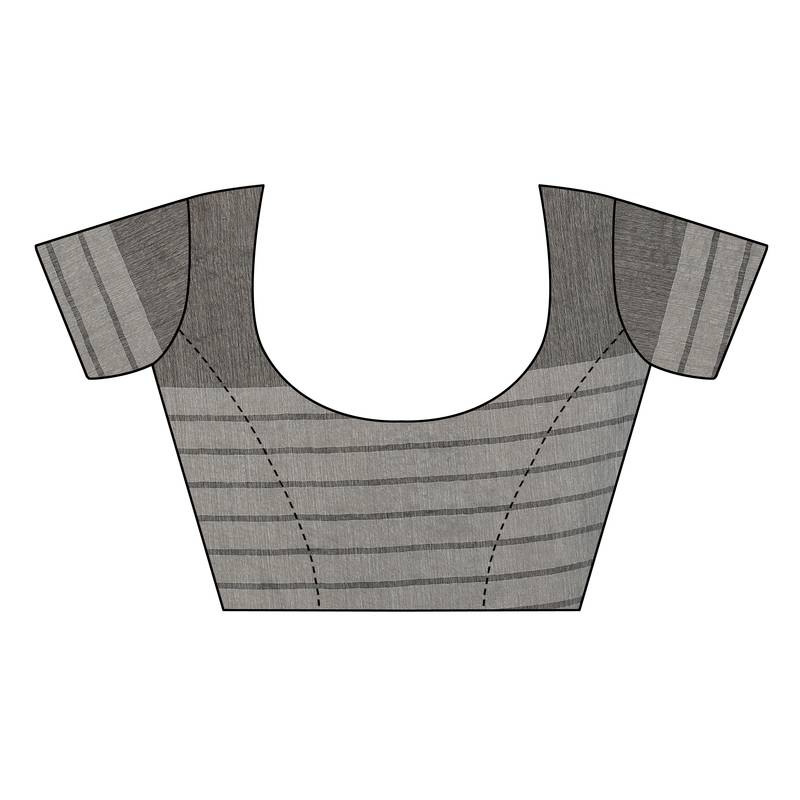 Grey Striped Print Cotton Saree With Blouse