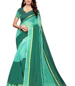 sea green Striped Print Cotton Saree With Blouse