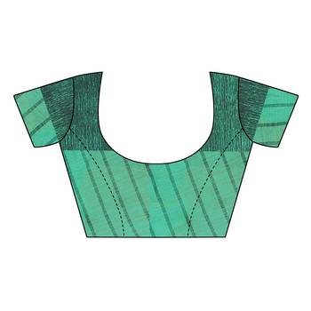 sea green Striped Print Cotton Saree With Blouse 5