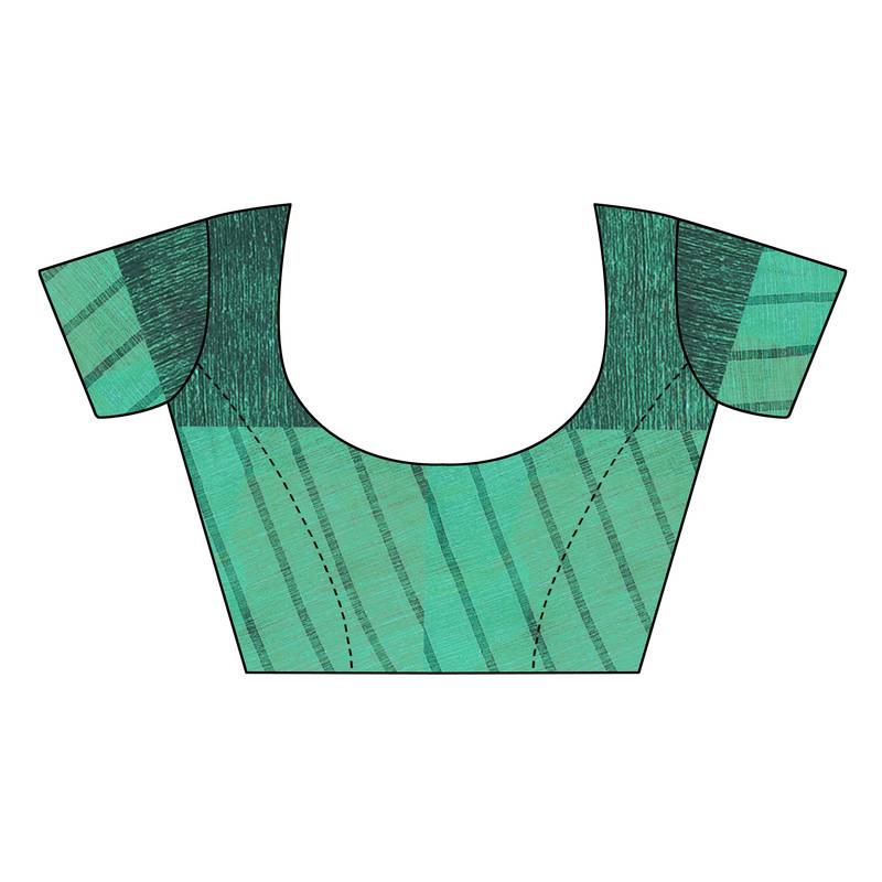 sea green Striped Print Cotton Saree With Blouse