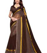 Brown Striped Print Cotton Saree With Blouse