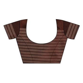 Brown Striped Print Cotton Saree With Blouse 5