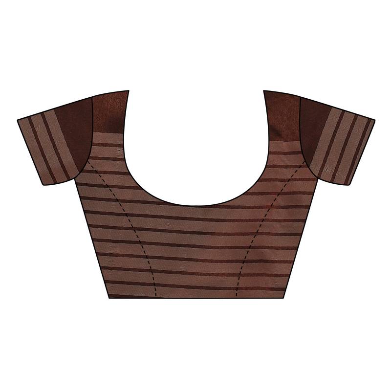 Brown Striped Print Cotton Saree With Blouse