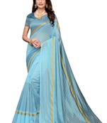 Sky Blue Striped Print Cotton Saree With Blouse