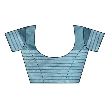 Sky Blue Striped Print Cotton Saree With Blouse 5